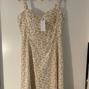 Moon River Cream and Yellow Floral Midi Dress